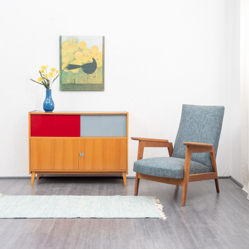 Vintage cabinet with coloured glass sliding doors from the 60s