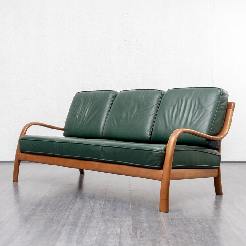 3-seater sofa in beechwood and green leather