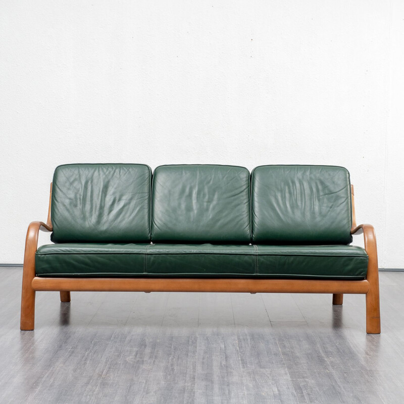 3-seater sofa in beechwood and green leather