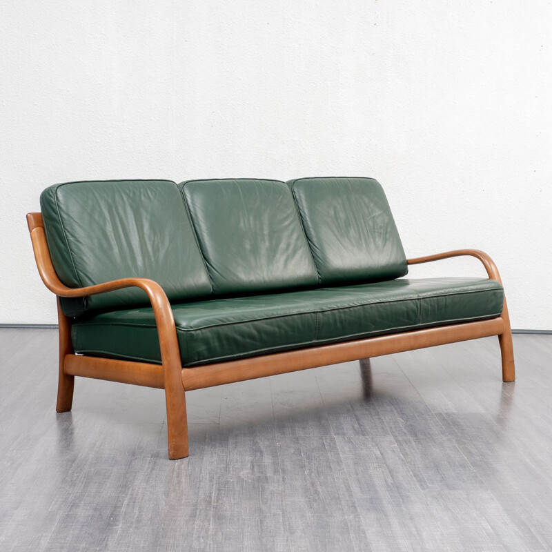 3-seater sofa in beechwood and green leather