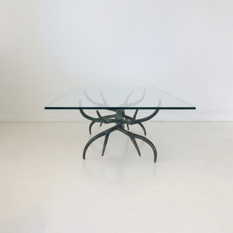 Vintage sculptural coffee table in patinated bronze, France 1970