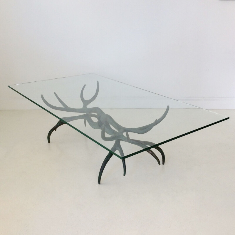 Vintage sculptural coffee table in patinated bronze, France 1970
