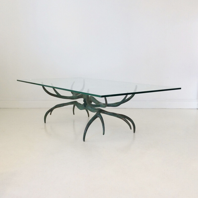 Vintage sculptural coffee table in patinated bronze, France 1970