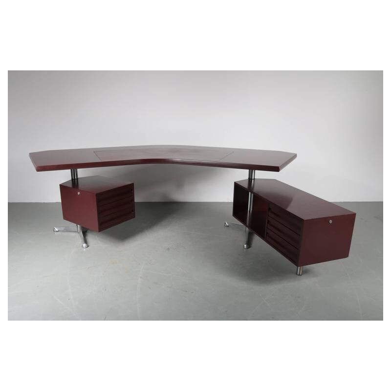 Vintage Executive Desk for Tecno Milano in wood and metal 1950