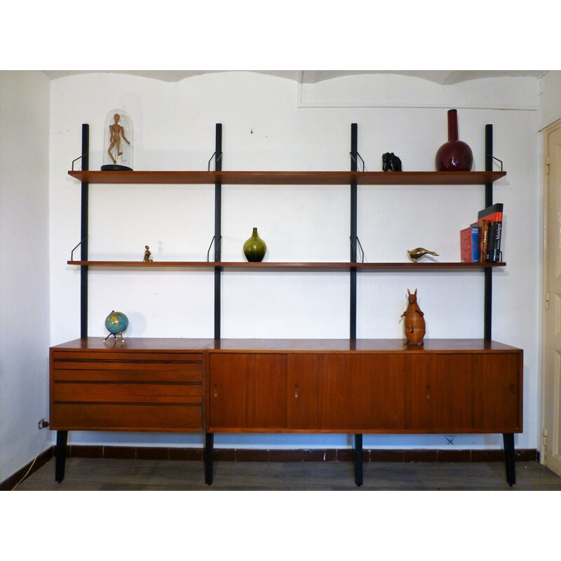 Vintage scandinavian bookcase by Poul Cadovius in wood and metal 1960