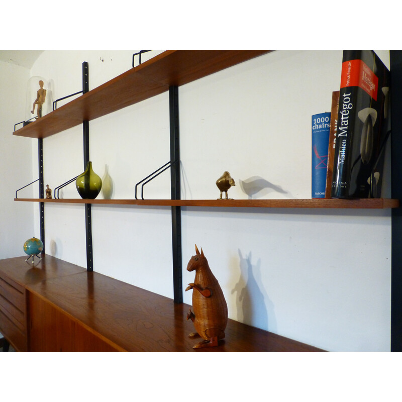 Vintage scandinavian bookcase by Poul Cadovius in wood and metal 1960