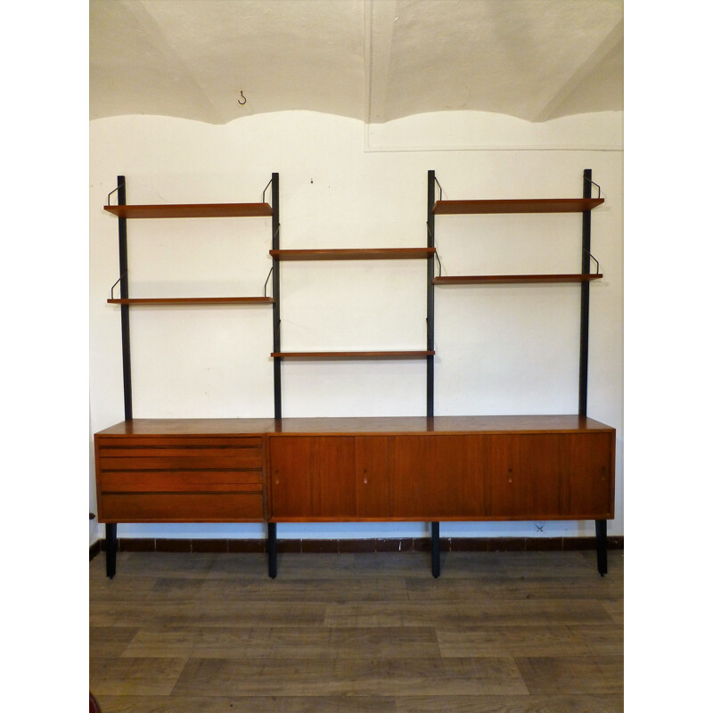 Vintage scandinavian bookcase by Poul Cadovius in wood and metal 1960