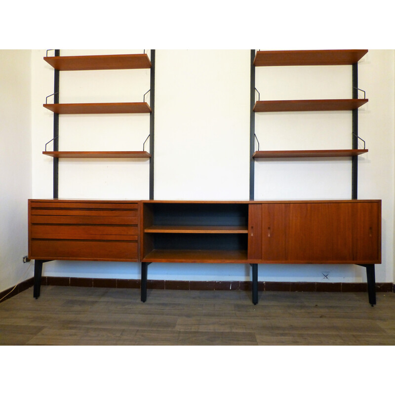 Vintage scandinavian bookcase by Poul Cadovius in wood and metal 1960