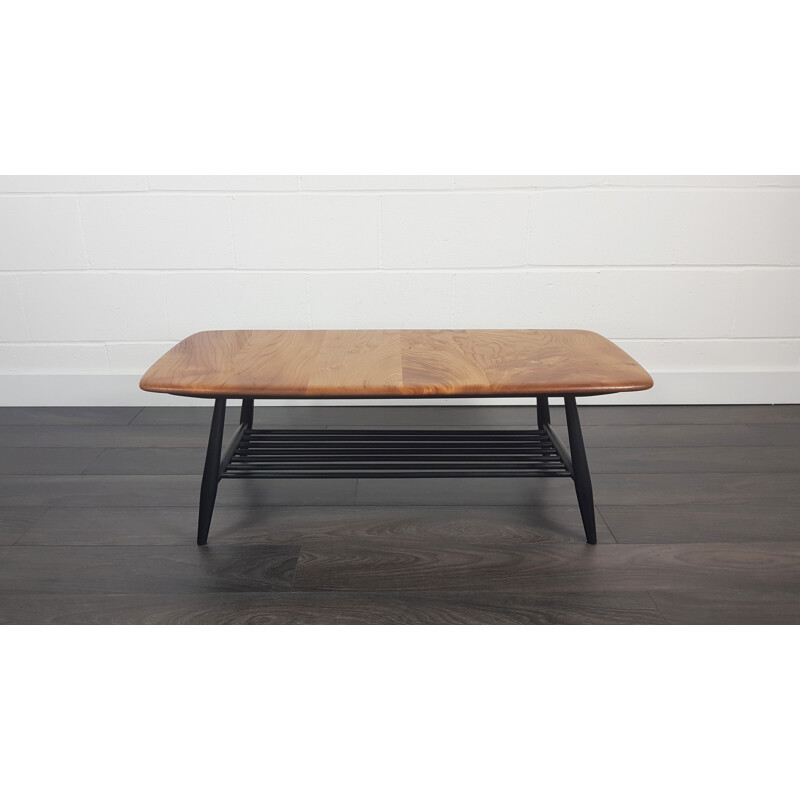Vintage coffee table for Ercol in elmwood and beechwood 1960