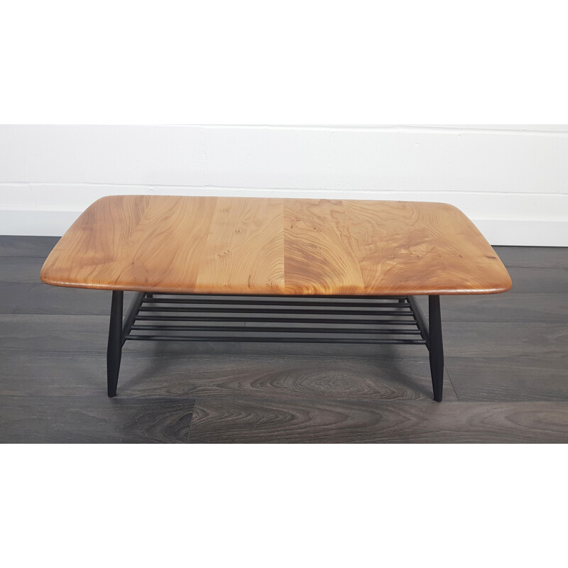 Vintage coffee table for Ercol in elmwood and beechwood 1960