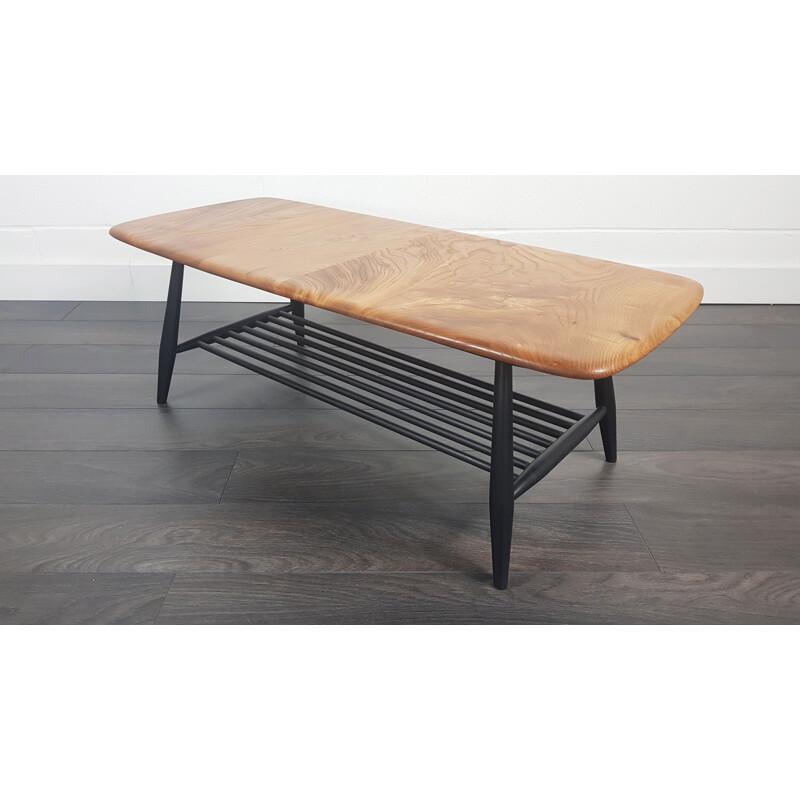 Vintage coffee table for Ercol in elmwood and beechwood 1960