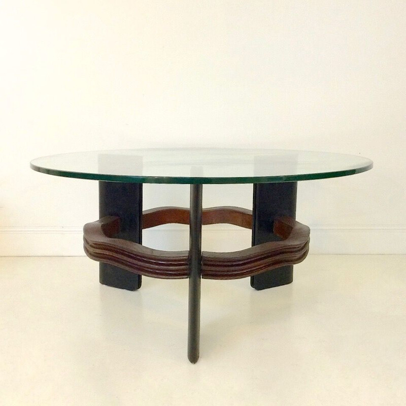 Vintage italian coffee table by Osvaldo in wood and glass 1940