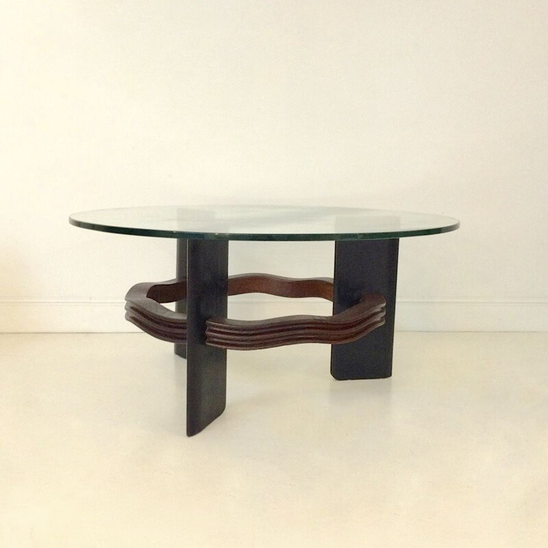 Vintage italian coffee table by Osvaldo in wood and glass 1940