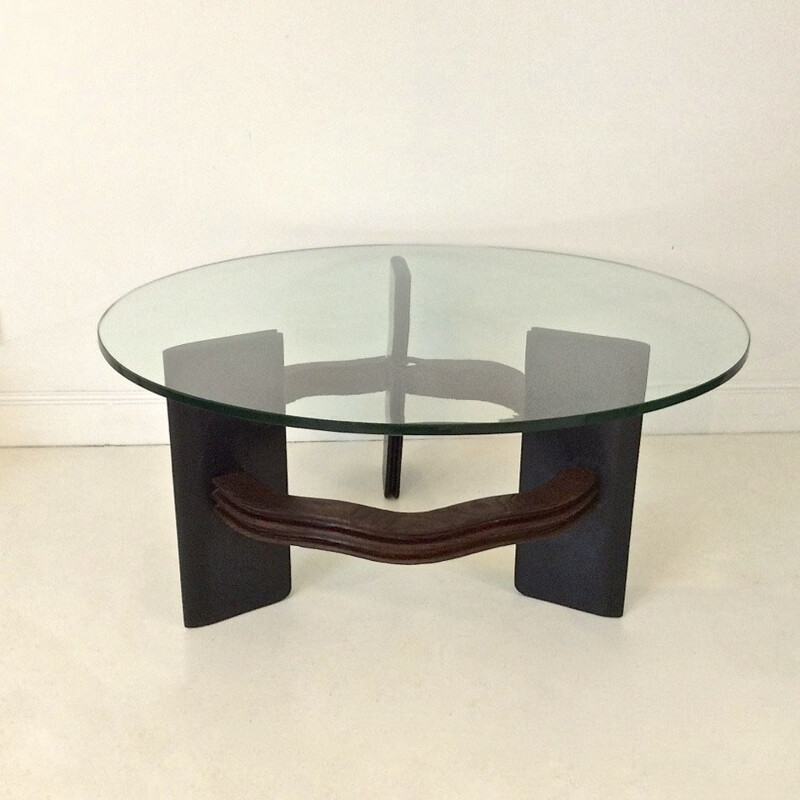 Vintage italian coffee table by Osvaldo in wood and glass 1940