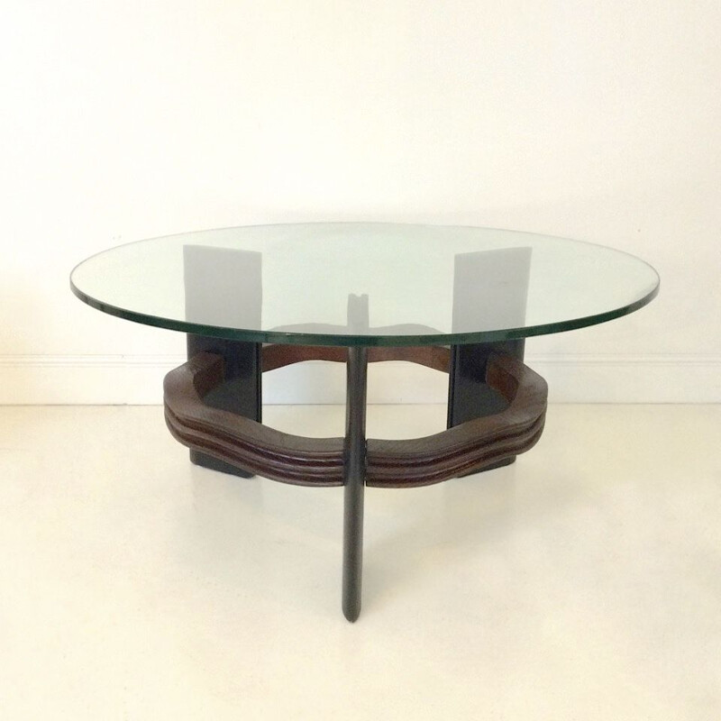 Table basse vintage italienne d'Osvaldo Borsani en bois et verre 1940