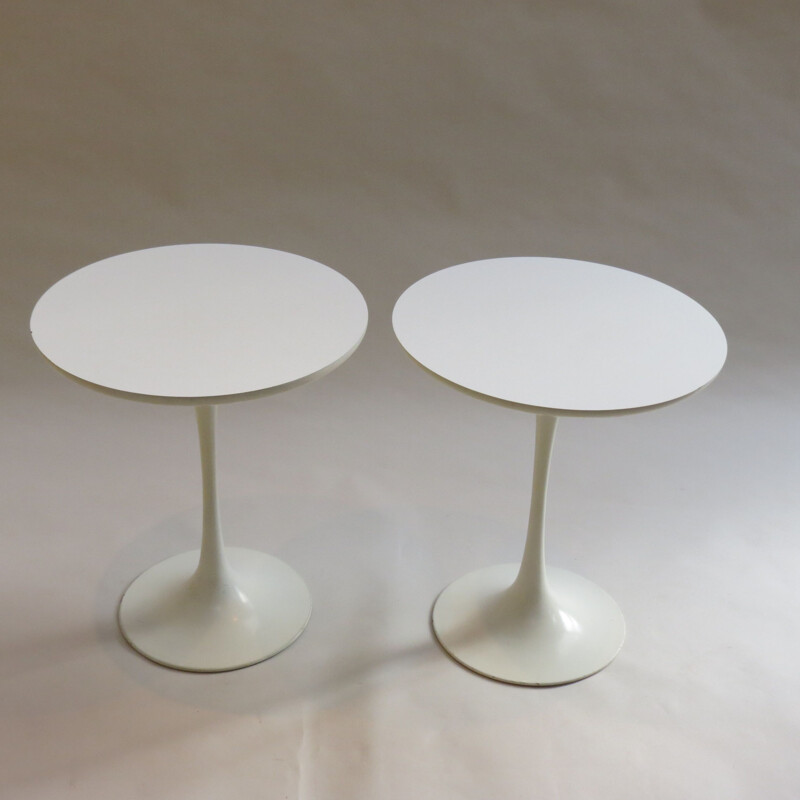 Pair of vintage side tables for Arkana in white formica and aluminium 1960