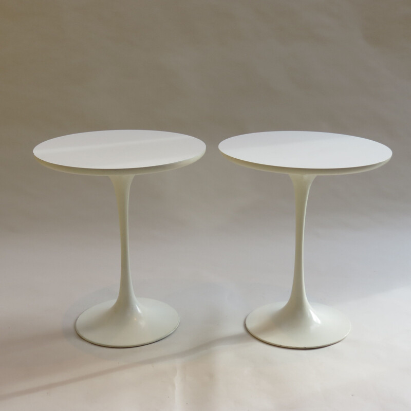 Pair of vintage side tables for Arkana in white formica and aluminium 1960