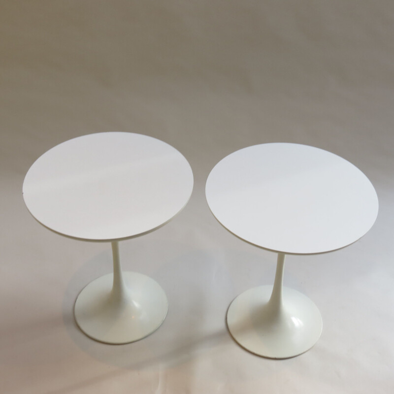 Pair of vintage side tables for Arkana in white formica and aluminium 1960