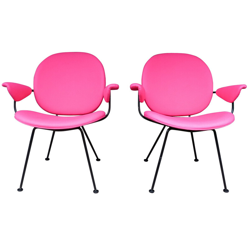 Pair of pink Kembo armchairs, H.W. GISPEN - 1955