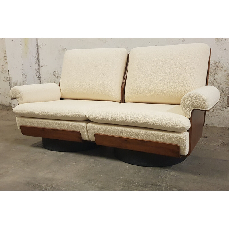 Vintage french living room for Coulon in white wool and rosewood 1960