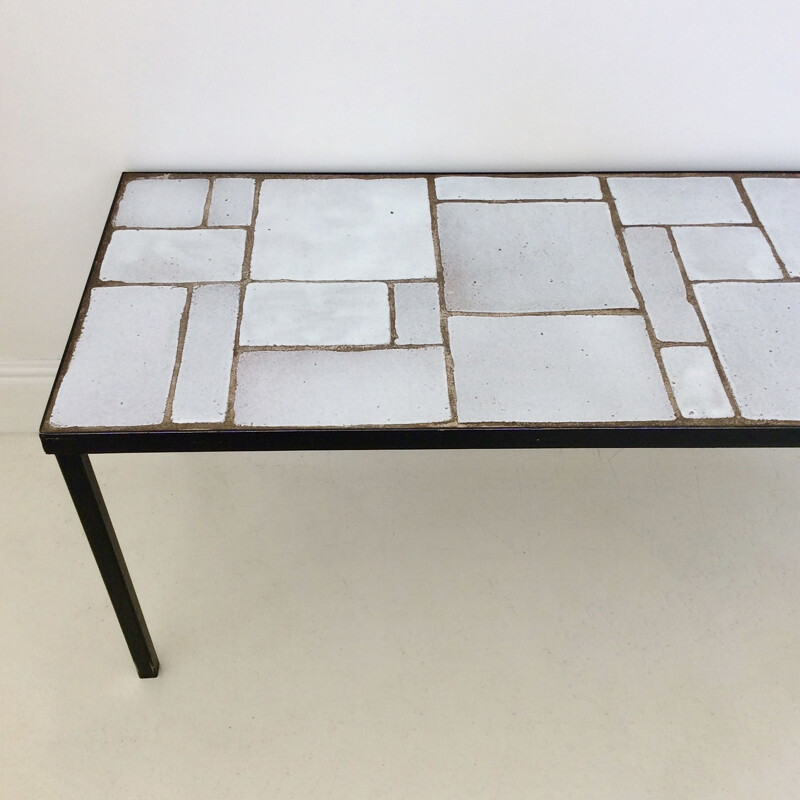 French vintage coffee table in white ceramic 1950