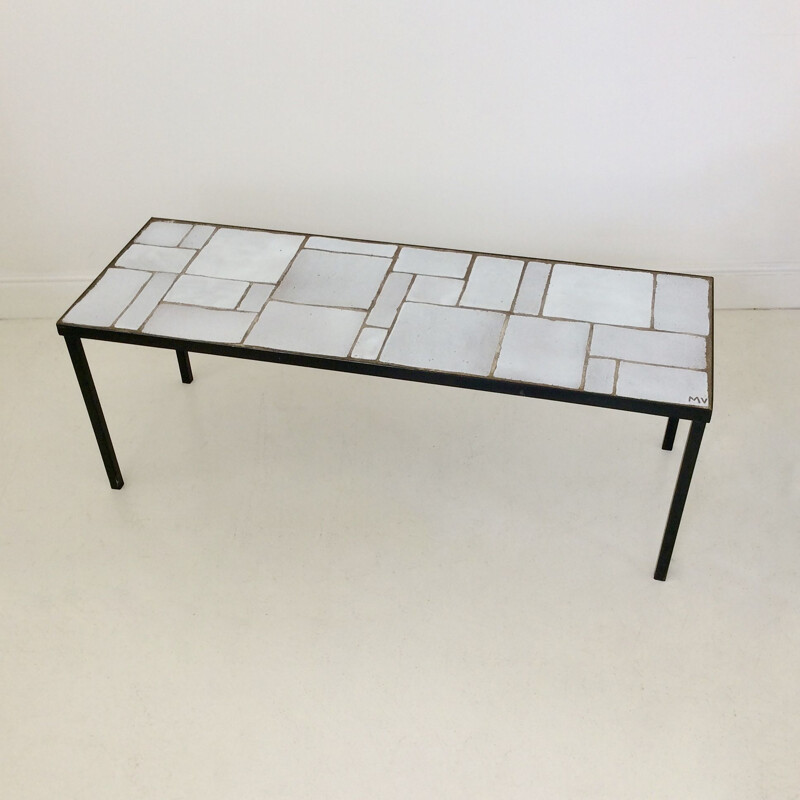 French vintage coffee table in white ceramic 1950