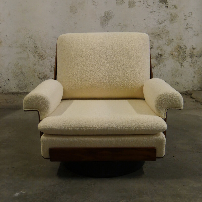 Vintage french living room for Coulon in white wool and rosewood 1960