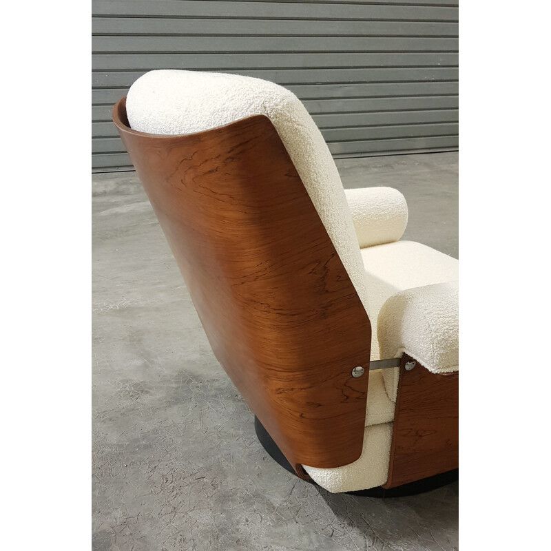 Vintage french living room for Coulon in white wool and rosewood 1960