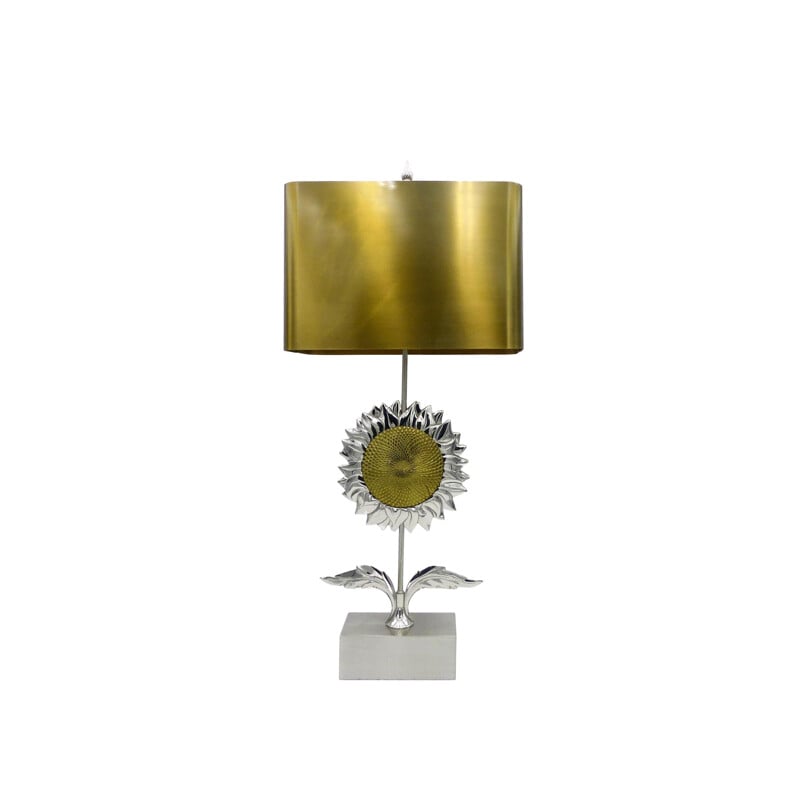 Vintage sunflower lamp for Maison Charles in bronze and brass 1970