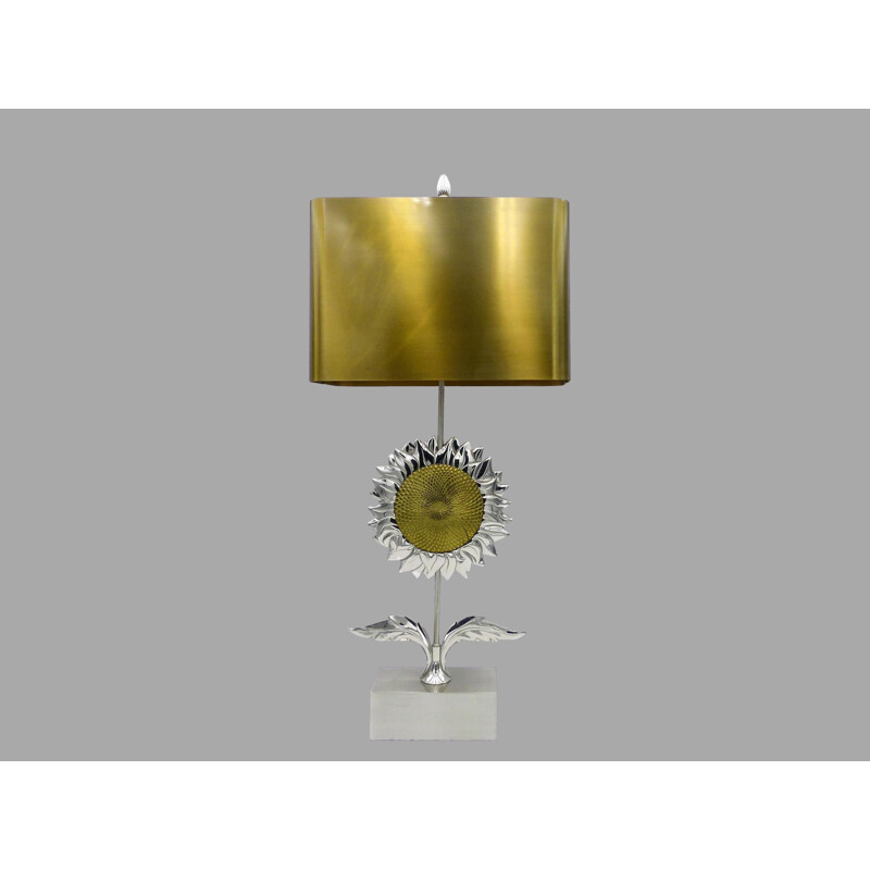 Vintage sunflower lamp for Maison Charles in bronze and brass 1970