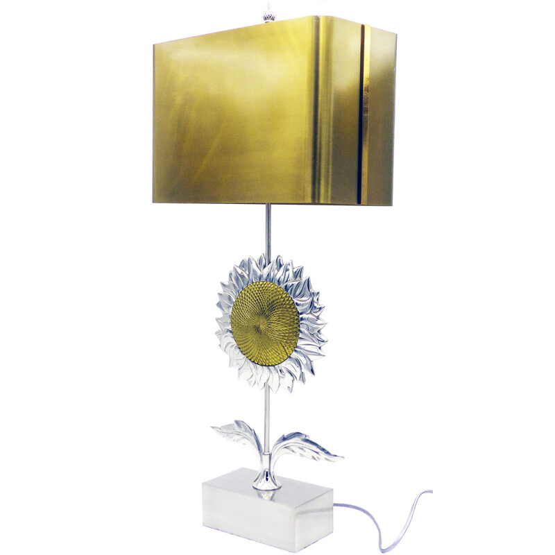 Vintage sunflower lamp for Maison Charles in bronze and brass 1970