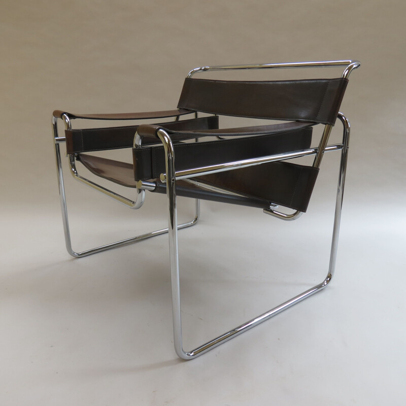 Vintage Wassily B3 armchair for Knoll in gray leather and chrome 1980