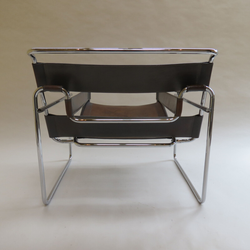 Vintage Wassily B3 armchair for Knoll in gray leather and chrome 1980
