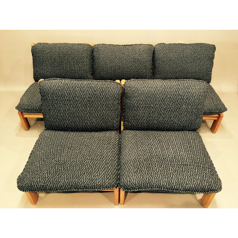 Ensemble de 5 fauteuils vintage modulables en chêne, Scandinave 1960s