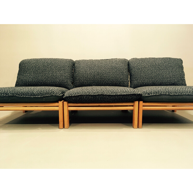 Set of 5 vintage armchairs modular in oak, Scandinavian 1960s