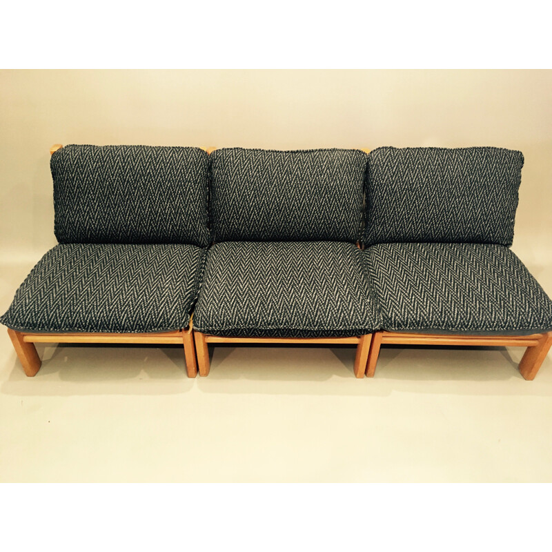 Set of 5 vintage armchairs modular in oak, Scandinavian 1960s