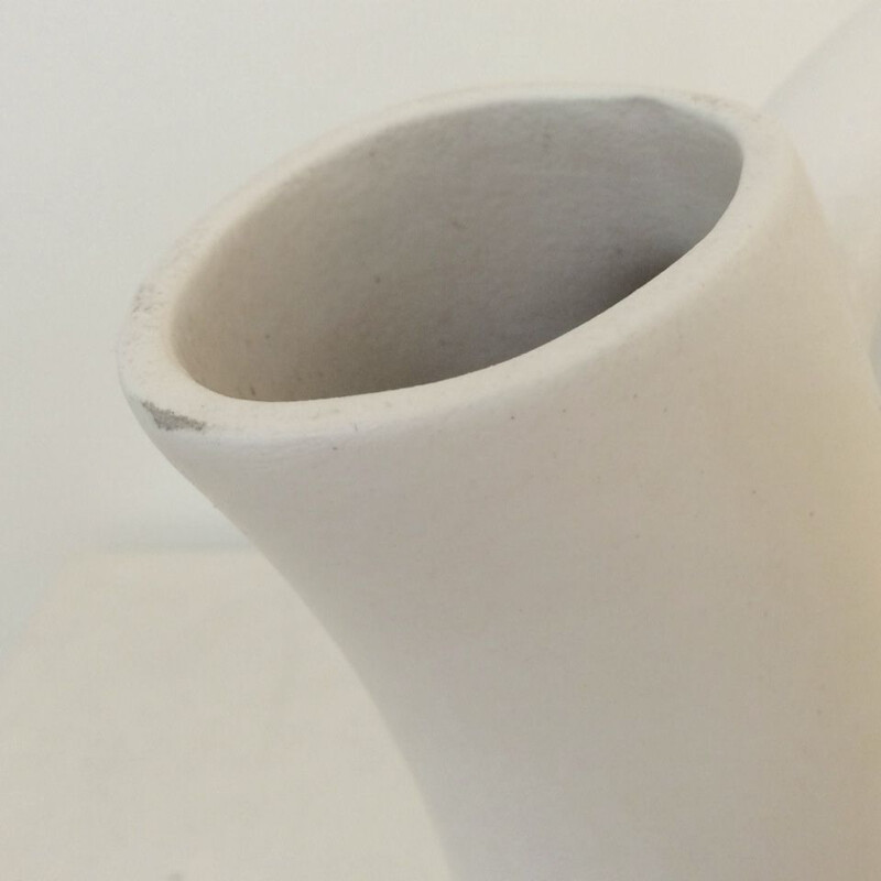 Vintage vase two necks in white ceramic by André Baud, circa 1950s, France