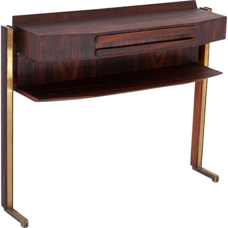 Vintage italian console table in brass and rosewood 1950