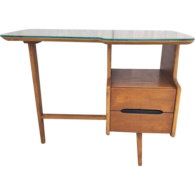 French oakwood vintage by Jacques Hauville desk 1950