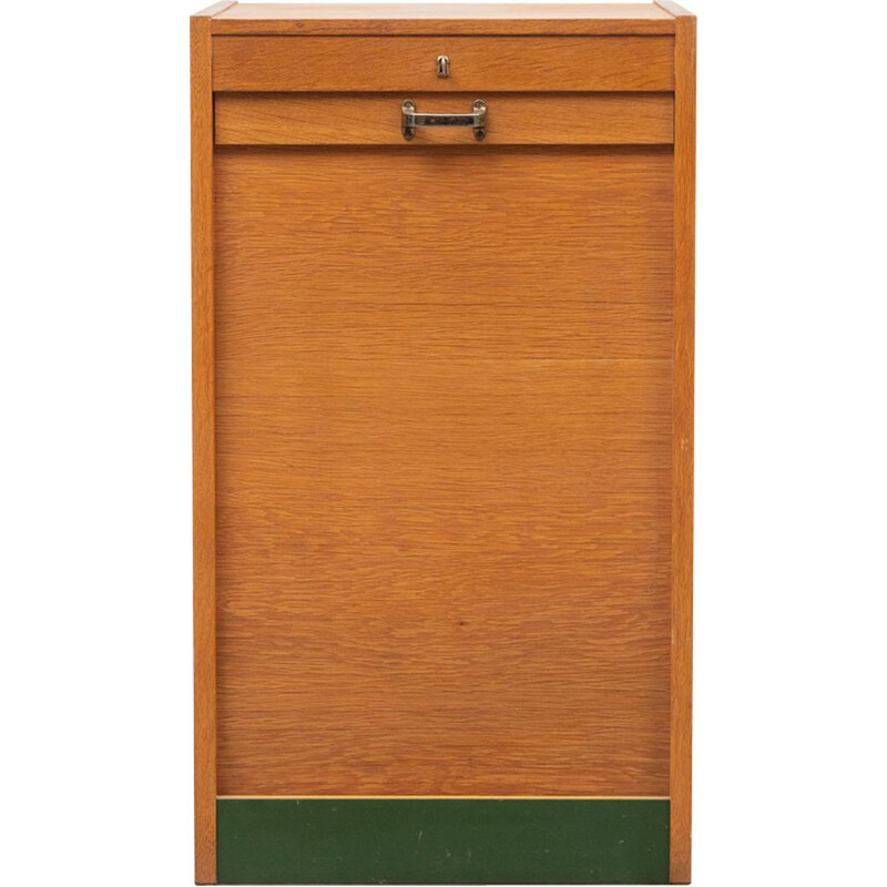 Vintage roller shutter cabinet in oak from the 50s