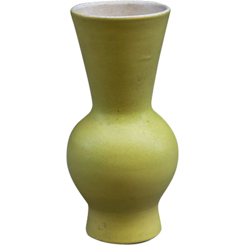 Vintage vaso cerâmico de balaústre amarelo por Pol Chambost, 1960