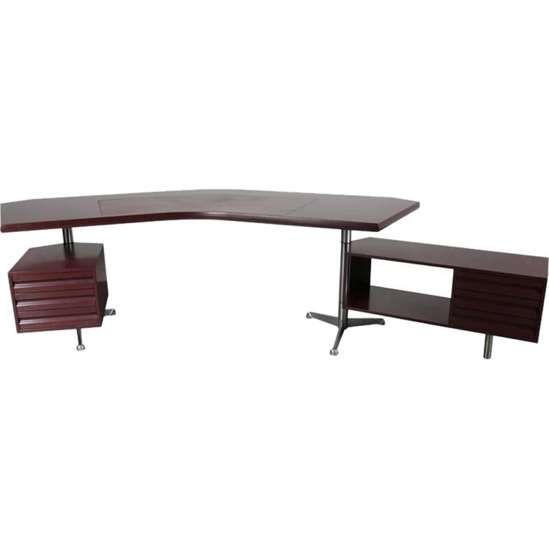 Vintage Executive Desk for Tecno Milano in wood and metal 1950