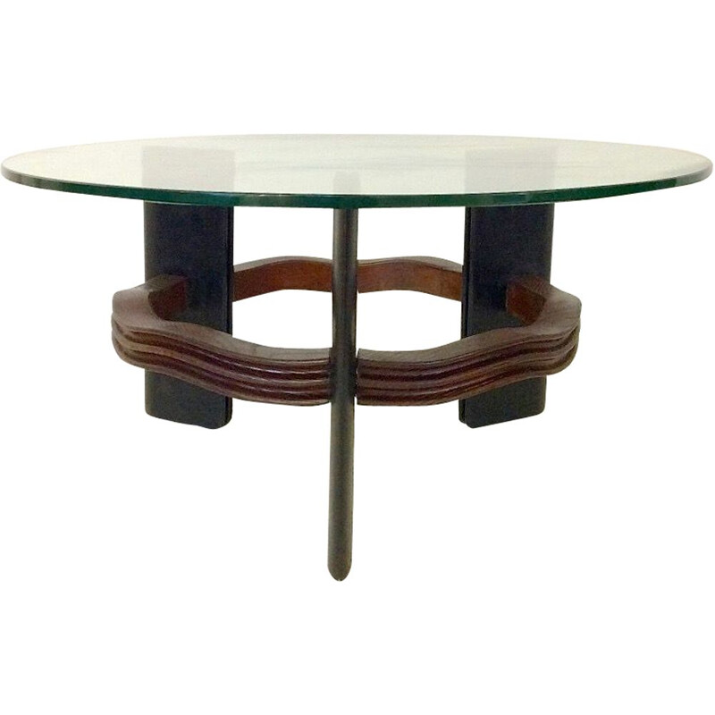Table basse vintage italienne d'Osvaldo Borsani en bois et verre 1940