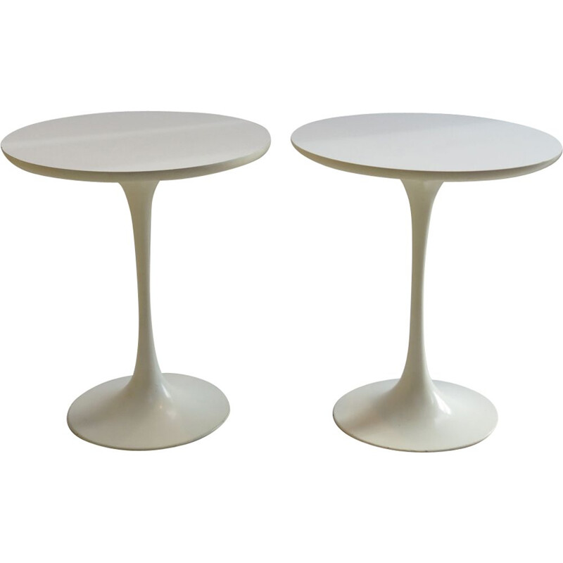 Pair of vintage side tables for Arkana in white formica and aluminium 1960