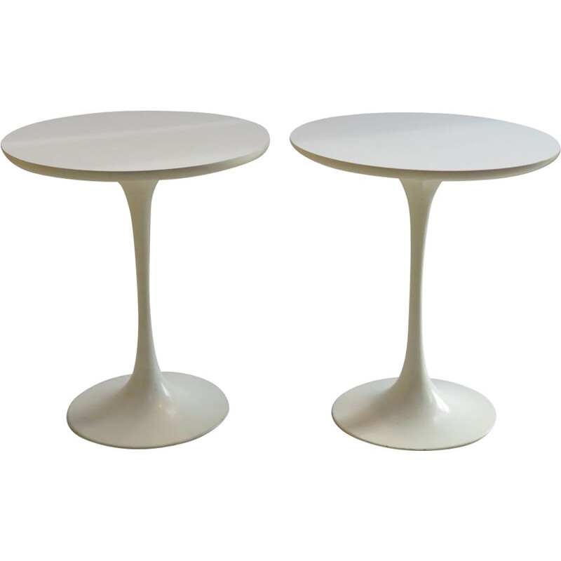 Paire de tables d'appoint vintage pour Arkana en formica blanc et aluminium 1960