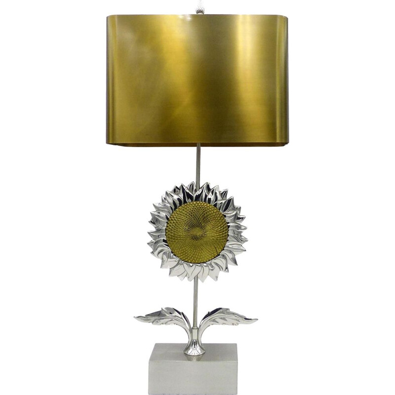 Vintage sunflower lamp for Maison Charles in bronze and brass 1970