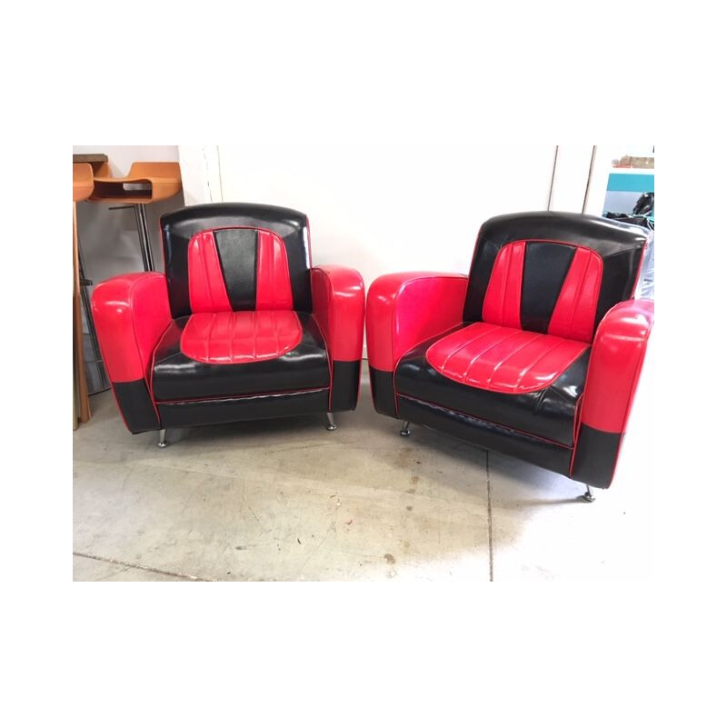 Pair of vintage armchairs club American style rockabilly 1950s