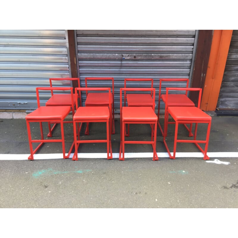 Conjunto de 8 sillas rojas vintage de los años 80