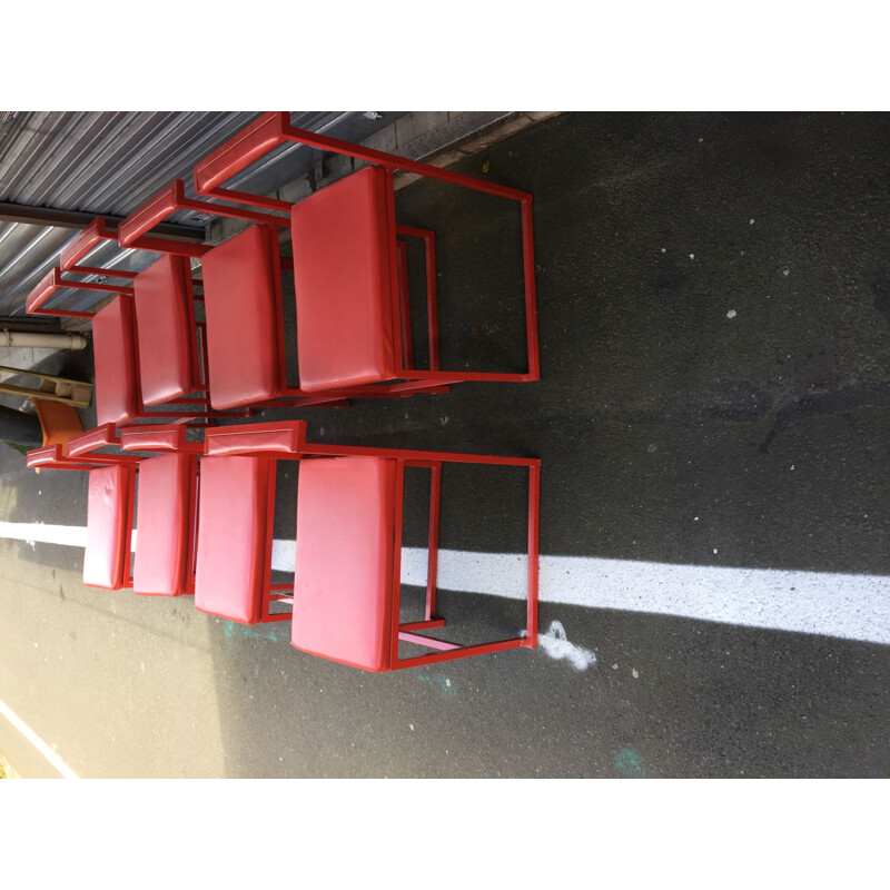 Set of 8 vintage chairs red 1980s