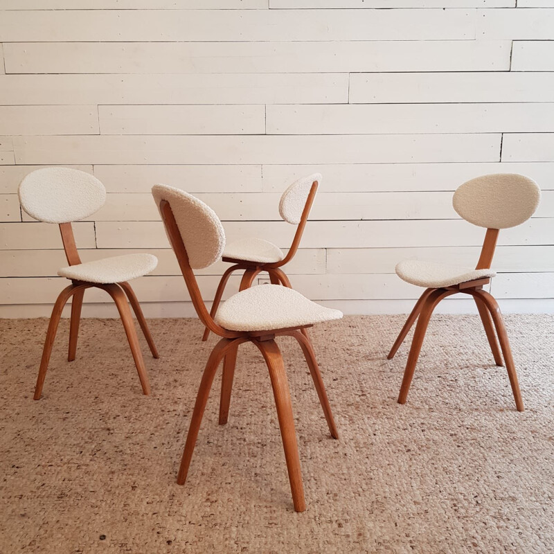 Set of 4 vintage chairs Bow-Wood n 3 by Steiner, France 1950s